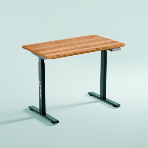 Image of Motorized Electric Standing Desk, Height Adjustable Sit Stand Workstation with Walnut Wood Grain Top, Ergonomic Computer Desk for Home & Office (Black Frame & Brown Top, 1200 x 600 mm)
