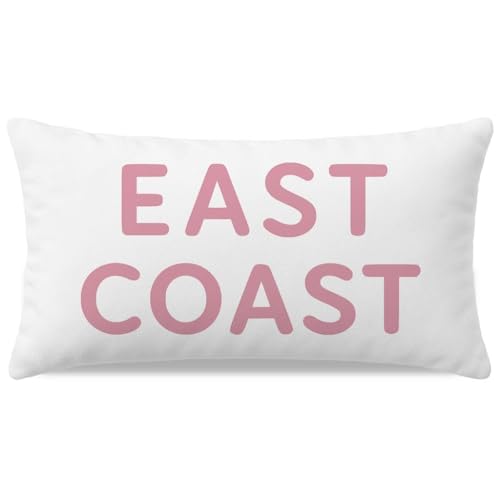 HERHOME Decorative Throw Pillow Cover 12x20 Inch, East Coast Quote, Soft Lumbar Cushion Case for Beachy Room Decor Accent, Coastal Bedroom Decorations for Teen Dorm, Pink White