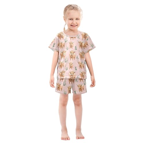 UMIRIKO Highland Cow Animal Summer Short Sleeve Pajamas Sleepwear PJ Set B0403916