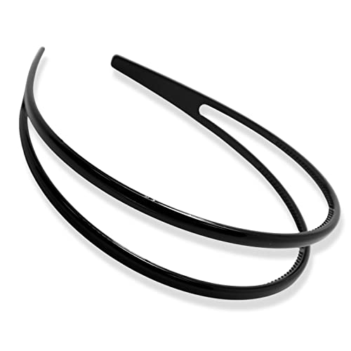 Topkids Accessories Serre-tête en plastique à double rangée à trois rangées - Noir - Tortue marron transparent - Peigne à dents fines - Pour filles - Noir double