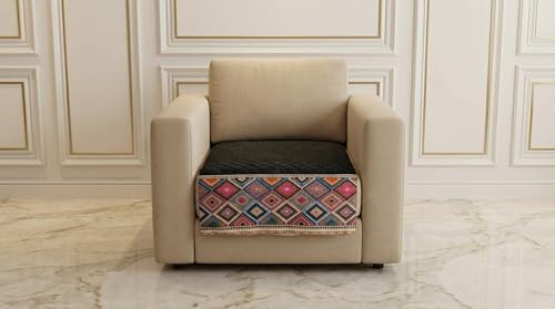 Image of Velvet Quilted Sofa Cover Mat Seat & Back, 1 Seater, L23in H32in, Black Color,Anti Skid Backing, 6in Hanging Strap Design, Washable Soft, Anti Slip, Separate, Style -Black-S1