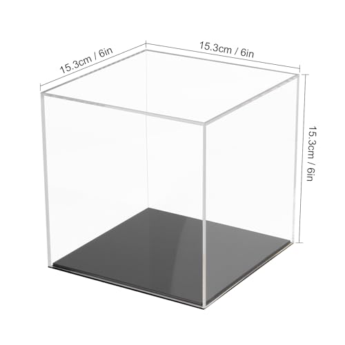 Image of 6x6x6Inch Fully Assembled Acrylic Display Case with Black Base | Clear Cube Dustproof Acrylic Display Box for Collectibles, Alternative Glass Case with Black Stand for Display Action Figure