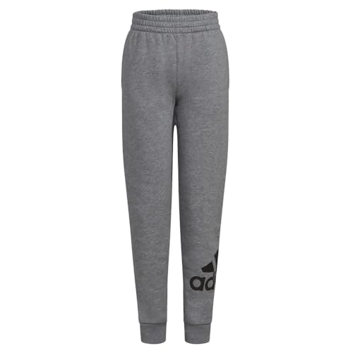 adidas Boys' Elastic Waistband Essential Fleece Joggers, Charcoal Grey Heather