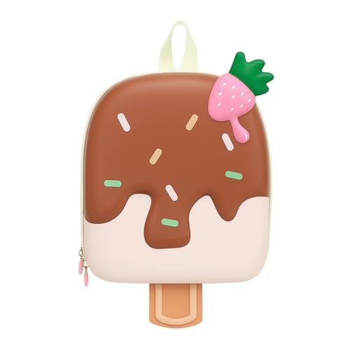 Drippy Ice Cream Backpack Mini Cute Kawaii Backpack with Ice Cream and 3D Strawberry Daypack Novelty Stylish Daypack,Brown