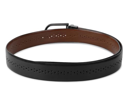 Image of LOUIS STITCH Men's Spanish Leather Reversible Belt 1.25 inch (35mm) Handcrafted Formal Waist Strap Officewear Men Gents Boys (Black /Tan) (LSBE-VB-CPBG)