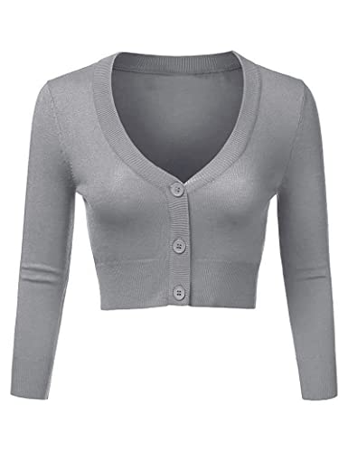 Irevial Damen Bolero Elegant Bolerojacke Langarm Schulterjacke Kurze Jacke Shrug Cardigan Festlich Strickjacke zum Kleid für Hochzeit Grau S