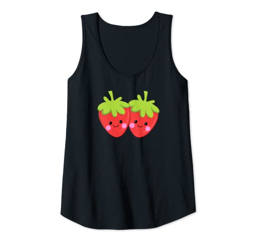 Mujer Divertido regalo para niñas amor Kawaii cara feliz fresas fruta Camiseta sin Mangas