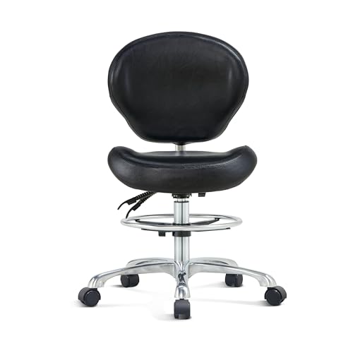 Image of Drafting Stool Rolling Chair with Back Support - Height Adjustable Shop Chair with Wheels for Home Office, Studio (Black)
