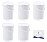 MARKESYSTEM Cubo HERMÉTICO Catering Pack 5 x 15,9 litros - Cubos de Plástico con Tapa - Contenedores Apilables - Envasar Alimentos, Líquidos y Pinturas - Polipropileno Blanco + Kit Etiquetado