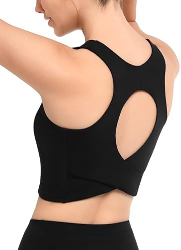 Yvette Comfortable Yoga Sports Bra Scoop Neck with Built-in Bra and Round Back Cutout Workout Top