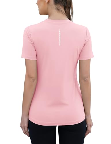 Rapbin Sport Oberteile Damen Kurzarm Sport Tshirt Damen Fitness,Kurzarmshirt WorkoutTops UPF 80+ Kurzarm(Tiefes Pink,M)