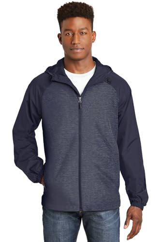 Image of Sport-Tek Heather Colorblock Raglan Hooded Wind Jacket. JST40