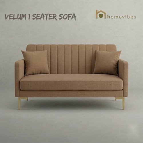 Image of Velum 3 Seater Sofa for Living Room & Office | Premium Fabric Upholstery | Solid Wood Frame | Comfortable Seating | 3 Years Warranty (Light Brown, 2 Seater Sofa)