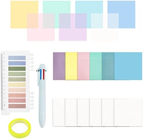 800 Pcs Colorful Transparent Waterproof Self-Stick Note Pads 3 x 3 Inch Pearlescent Clear Sticky Notes Translucent Bookmark Notes Set for Office School College Supplies Planner Memo