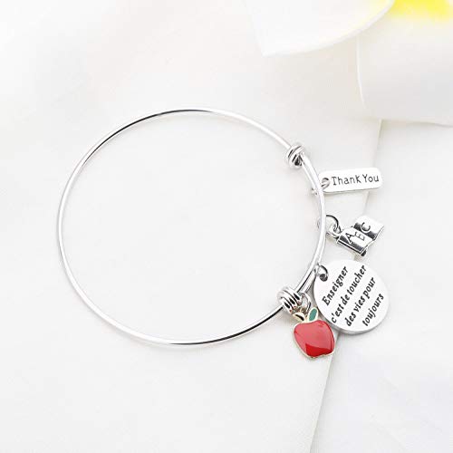Image of bobauna French Teacher Bracelet Enseihner C'est De Toucher Des Vies Pour Toujours to Teach is to Touch Lives Thank You Jewelry Appreciation Gift for Teacher Educational Assistant