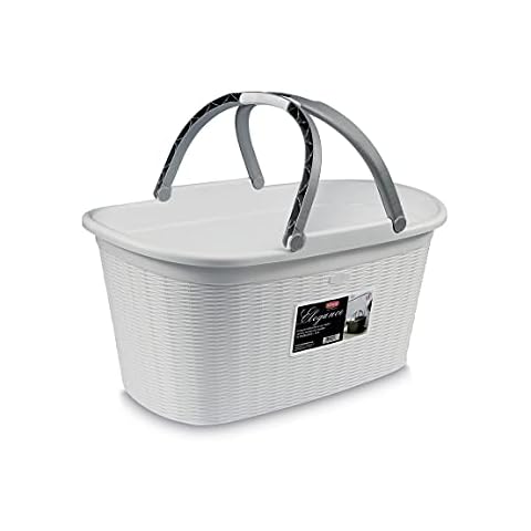 Stefanplast Laundry Basket with Carry Handles, White, 38x58x28 cm Cover