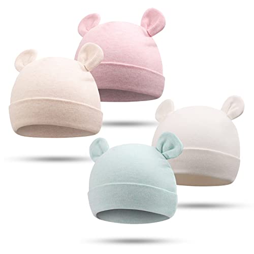 Image of Bamery Newborn Baby Girls Hospital Hat Thick Cute Bear Ear Cotton Baby Boy Beanie for 0-6Months