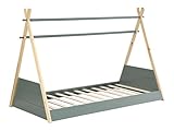 Vente-unique - Cama Tipi 90 x 190 cm - Pino - Color: Natural y Verde - Sioux