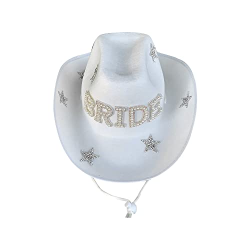 ZOOMPIL Bride Cowgirl Hat, Chapeau De Cow-Boy De Mariage, avec Large Brim Casquette De Mariée De Mariage De Cowboy Chapeau Accessoire De Fête pour Fête De Mariée Cover
