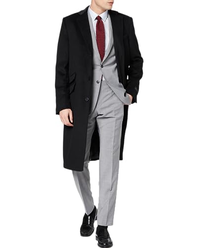 Mens Black Overcoat Wool & Cashmere Covert Warm Winter Mod Coat Velvet Collar & Red Satin Lining2