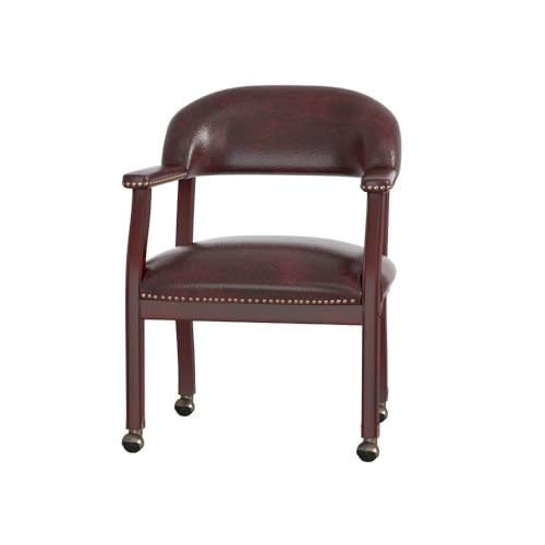 Boss Captain’s Chair In Burgundy Vinyl W/ Casters