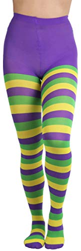 Image of ToBeInStyle Women's Wide Horizontal Contrast Stripe Tights Opaque Hosiery
