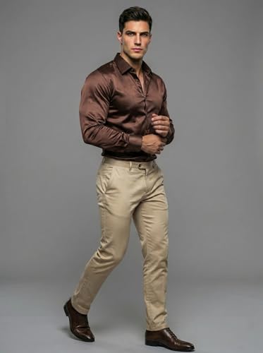 Image of Diverse Men's Satin Casual Shirt | Premium Solid Poly Satin | Wrinkle-Free, Full Sleeve Regular Fit Office, Business Wear