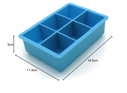 iGadgitz Home U6786 Silicone Ice Cube Tray 6 Extra Large Square Food Grade Jumbo Ice Cube Moulds - Pack of 1