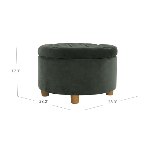 Image of HomePop Home Decor | Large Button Tufted Velvet Round Storage Ottoman | Ottoman with Storage for Living Room & Bedroom, Loden Green Velvet, 28 inch