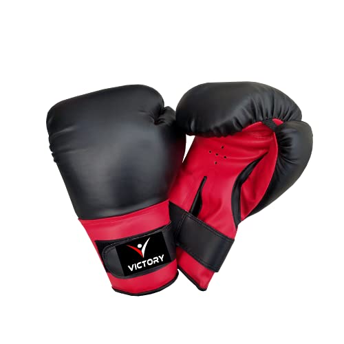VICTORY Boxing Gloves for Men & Women with Moulded Foam Padding Punching Bag Gloves for Boxing, Training, Kickboxing, Muay Thai, MMA, Durable Pu Material Twin Punching Gloves (Black/Red, 10-12 Oz)