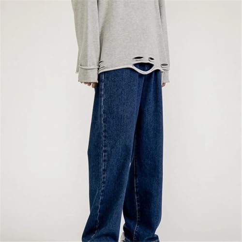 Men's Korean Style Baggy Jeans Loose Fit Straight Leg Denim Wide-Leg Casual All-Match Pants4