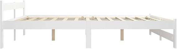 Single Bed Frame White 120x200 cm Solid Pine Wood with Slatted Base 55 cm Headboard Bedroom Modern Storage Beneath for Children Teen Guest Room UK