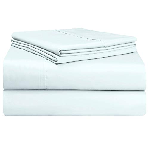 Pizuna 400 Thread Count Cotton Light Blue Twin Sheet Set, 100% Long Staple Cotton Breathable Sheets, Cotton Sateen Sheets fit Upto 15 inch Deep Pocket (Pastel Blue Twin Sheets Cotton)