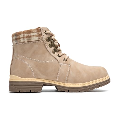 Image of COTTIMO Snow Hiking Winter Boots for Women - Casual Brown Combat Work Boot - Non-slip Fur-Lined Ankle Boots - Fashion Boots Waterproof Leather Shoes