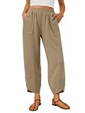 Trendy Queen Women's Wide Leg Pants Boho Summer Capri Palazzo Harem Casual Barrel Sweatpants Baggy Slacks with Pockets Khaki M