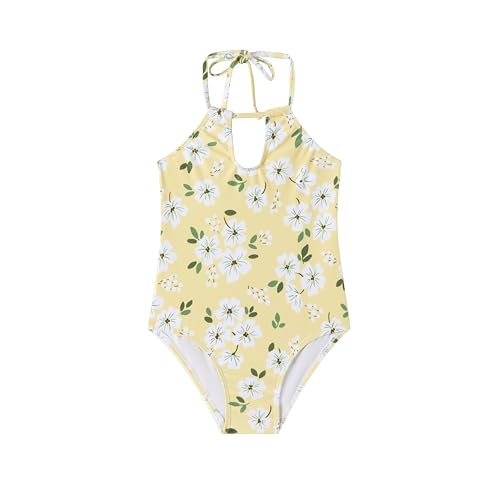 LIZENS Girls' Swimwear Halter one Piece Neck Wrap Beach Bathing Suit for Girls Tie Toddler Cute Kids Swimsuit