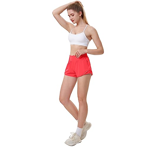 Image of Aurefin High Waisted Athletic Shorts for Women, Womens Plus Size Running Workout Shorts with Liner and Zip Pocket 4 inch