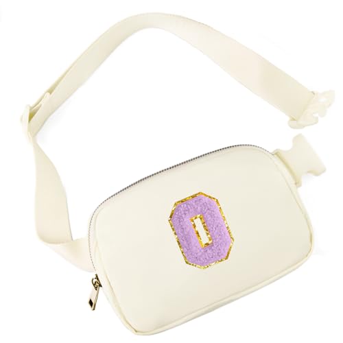 Image of Gitus Gifts for 8 9 10 11 12 Year Old Girls Belt Bag Fanny Pack Crossbody Bags with Initial Letter Patch Cute Stuff Birthday Gifts for Teen Girls Women Personalized Trend Stuff (Ivory-O)