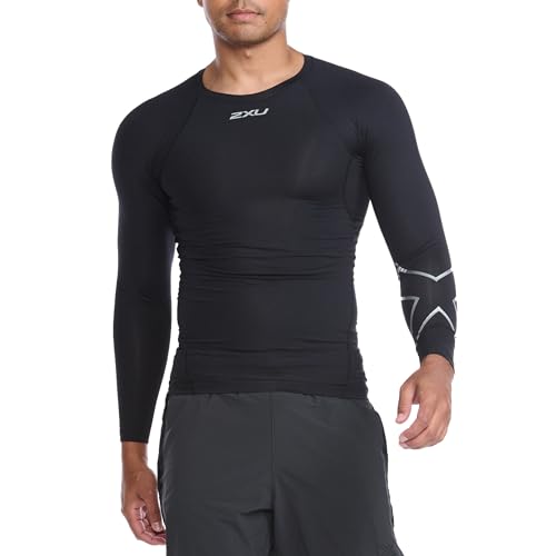 2XU Men's Compression Long Sleeve Top - Enhance Performance and Recovery - Black/Silver - Size Large