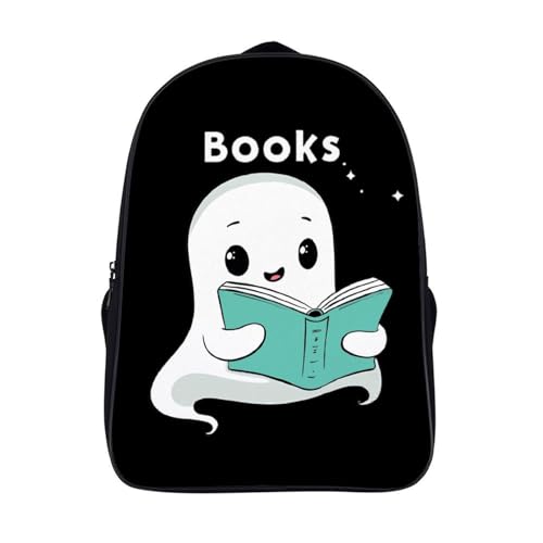 Ghost Books Reader Gifts Funny 16 Inch Backpack for Men Women Casual Daypack with 2 Compartment for Travel Work