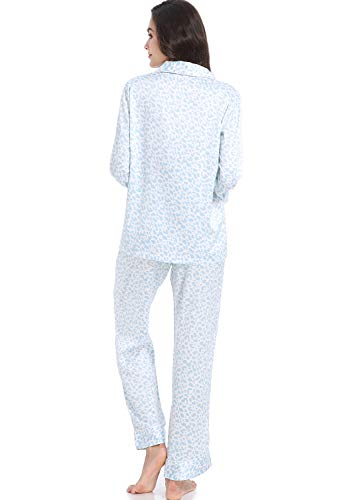 Image of Serenedelicacy Women's Satin Pajama Set Long Sleeve Button Down Sleepwear 2-Piece Silky Pj Set
