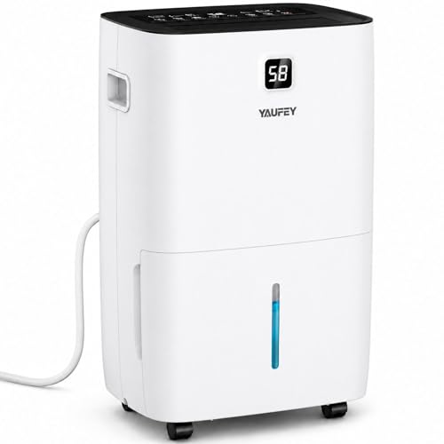 Image of Yaufey 150 Pint Dehumidifier for Basement Home 8000 Sq. Ft. with Drain Hose | Continuous Drain & Large Water Tank 2.11 Gal, Intelligent Humidity Control, Quiet Operation, Auto Shut Off, Timer for Home