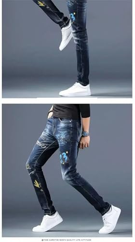 Men's Slim Fit Classic Denim Skinny Printing Jeans Casual Trousers2