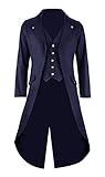 Mens Black Vintage Tailcoat Jacket Fancy Cool Cosplay Costume Robe Blue Large
