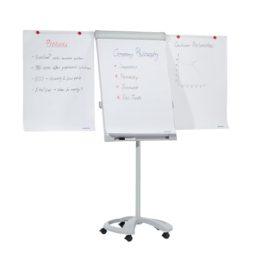 FRANKEN Flipchart, Beschreibbar, Magnetisch, Mobil, Mit Rollen und 2 Seitenarmen, Whiteboard mit Ständer, Papierhalterung und Stifteablage, 67 x 95 cm, PRO Deluxe Mobil, FC81