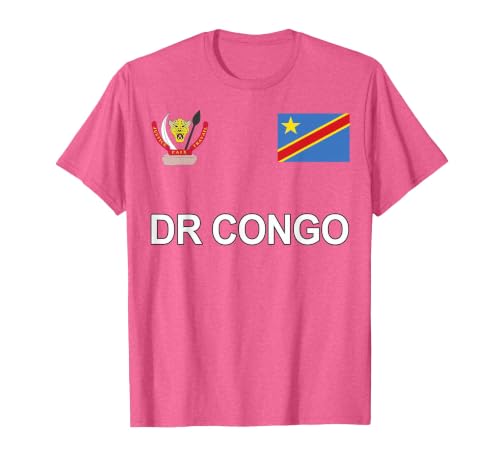 DR Congo Sports Style Flag & Crest T-Shirt, Men, Pink Heather, Small