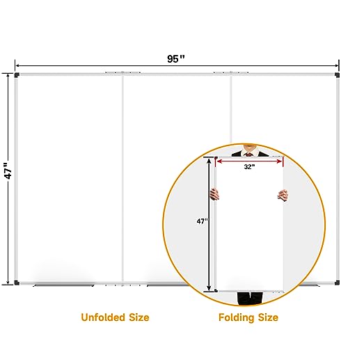 Image of XBoard Extra Large Magnetic Whiteboard 96 x 48 Inch, Giant Foldable Dry Erase White Board with Aluminium Frame & Marker Tray 8' x 4' | Wall Mounted Tri Folding Message Presentation Board
