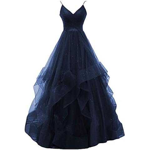 HUINI Ballkleider Damen Glitzer Hochzeitskleid Abendkleider A-Linie Prinzessin Brautkleid Partykleider Rückenfrei Navy 38 Cover