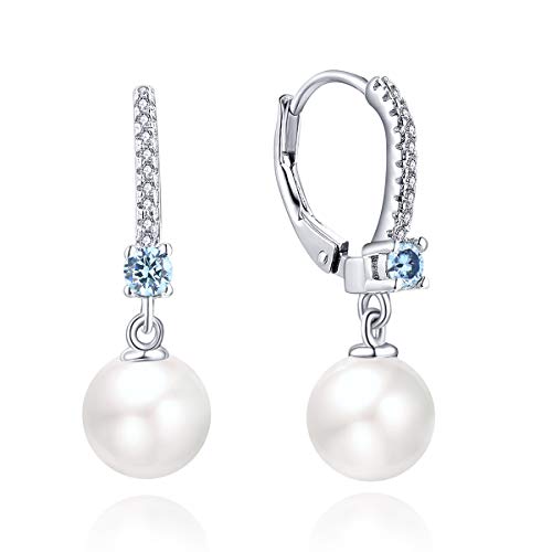 JO WISDOM 925 Sterling Silver Freshwater Pearl Hoop Earrings with Dangle Real Pearl,Simulated Pearls