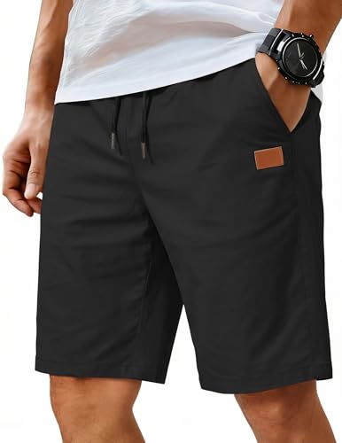 Image of COOFANDY Mens Casual Shorts Cotton Elastic Waist Drawstring Shorts Lightweight Summer Beach Shorts